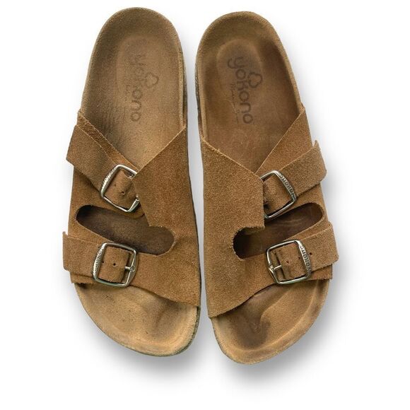 Yokono Two Band Wedge Birk like Sandals in Suede Size 9 - Picture 2 of 9